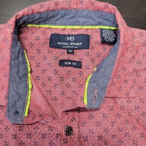 Michael Brandon Men's Reddish Pink Salmon Shirt with Blue Print Design Shirt